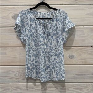 Elegant Blue and White Floral Blouse